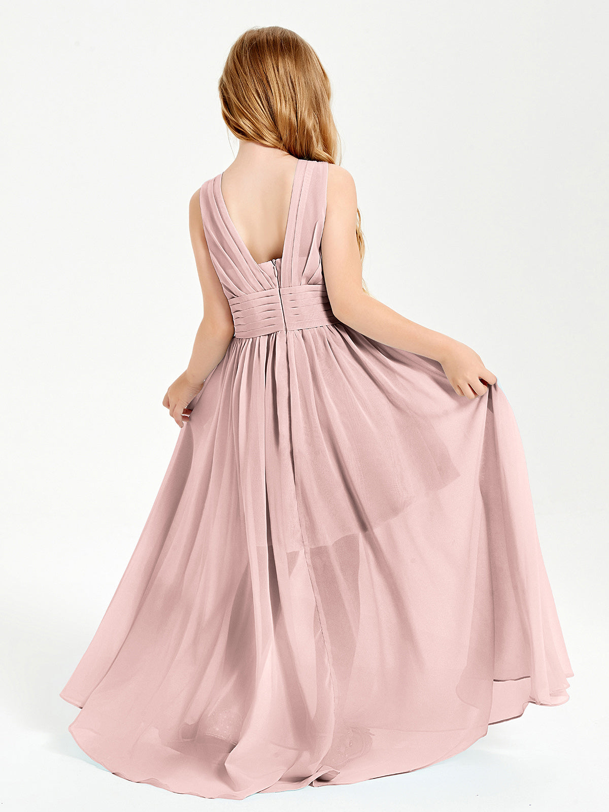 Long V-neck Junior Bridesmaid Dresses Dusty Rose